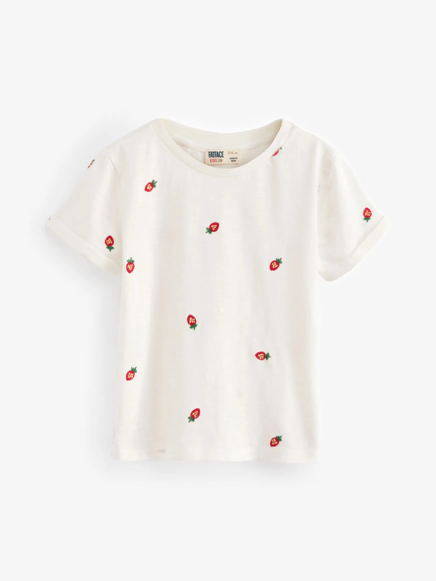 FatFace Fruit Emb 100% Cotton T-Shirt White Sale