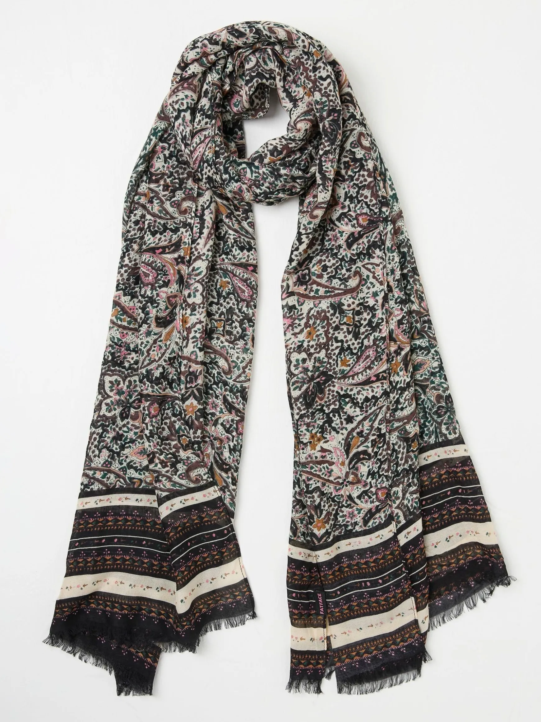 FatFace Wild Ditsy Lightweight Printed Scarf Black Clearance