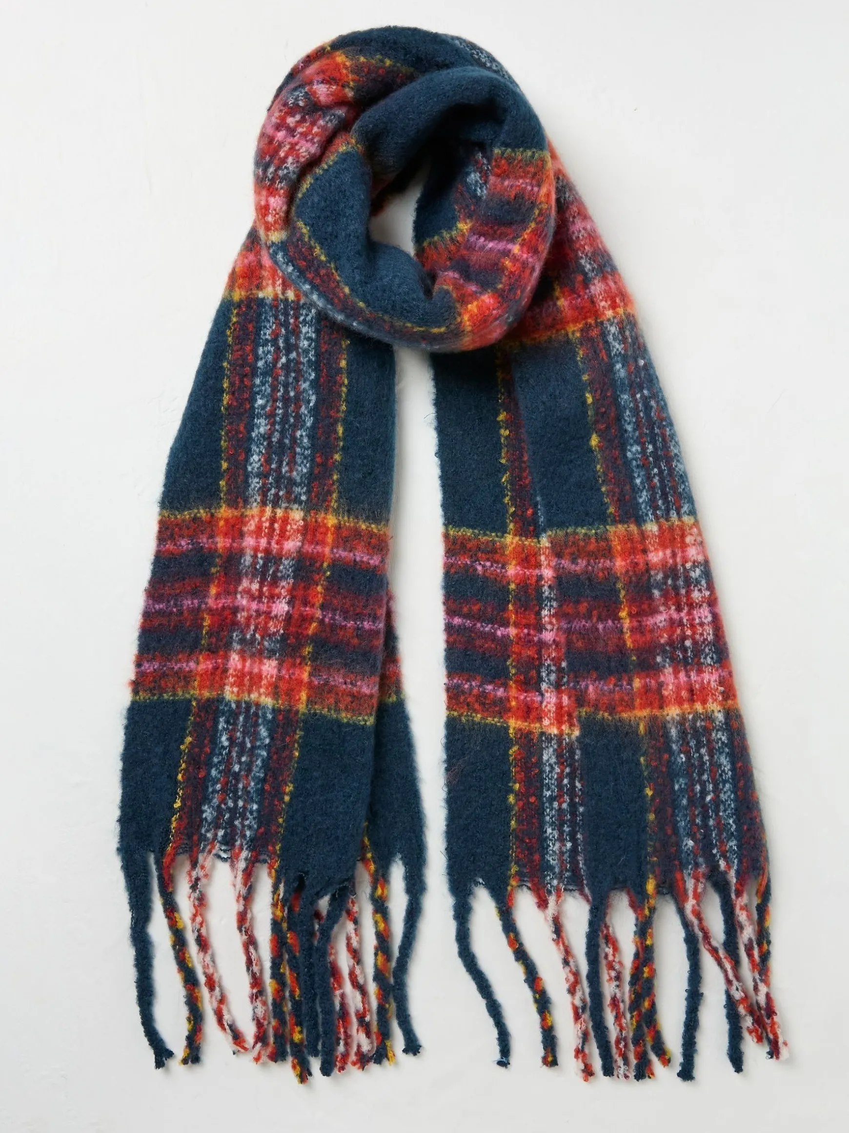 FatFace Winnie Check Scarf Navy Cheap