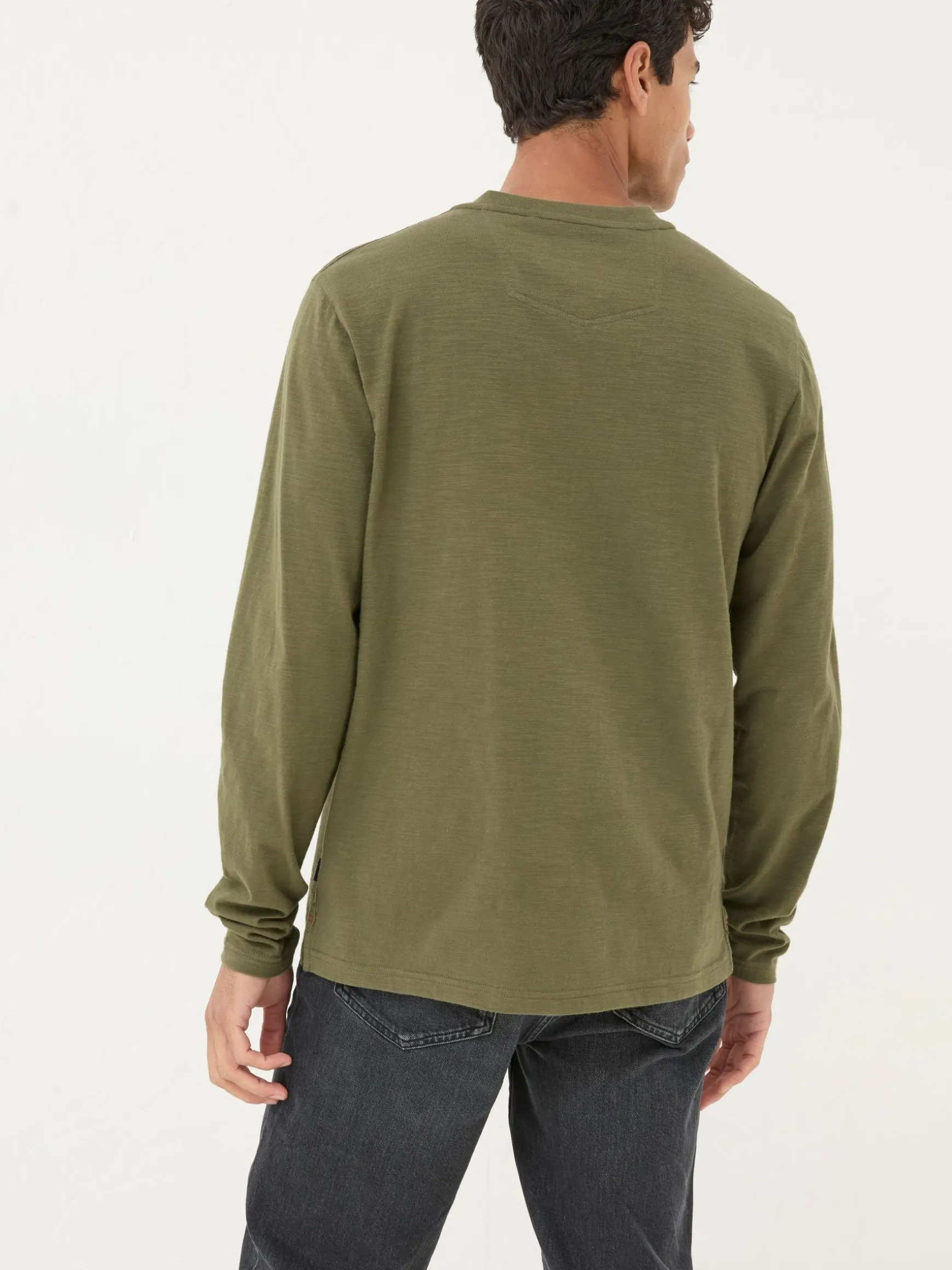 FatFace Woodside Long Sleeve Henley T Shirt Khaki Green Shop