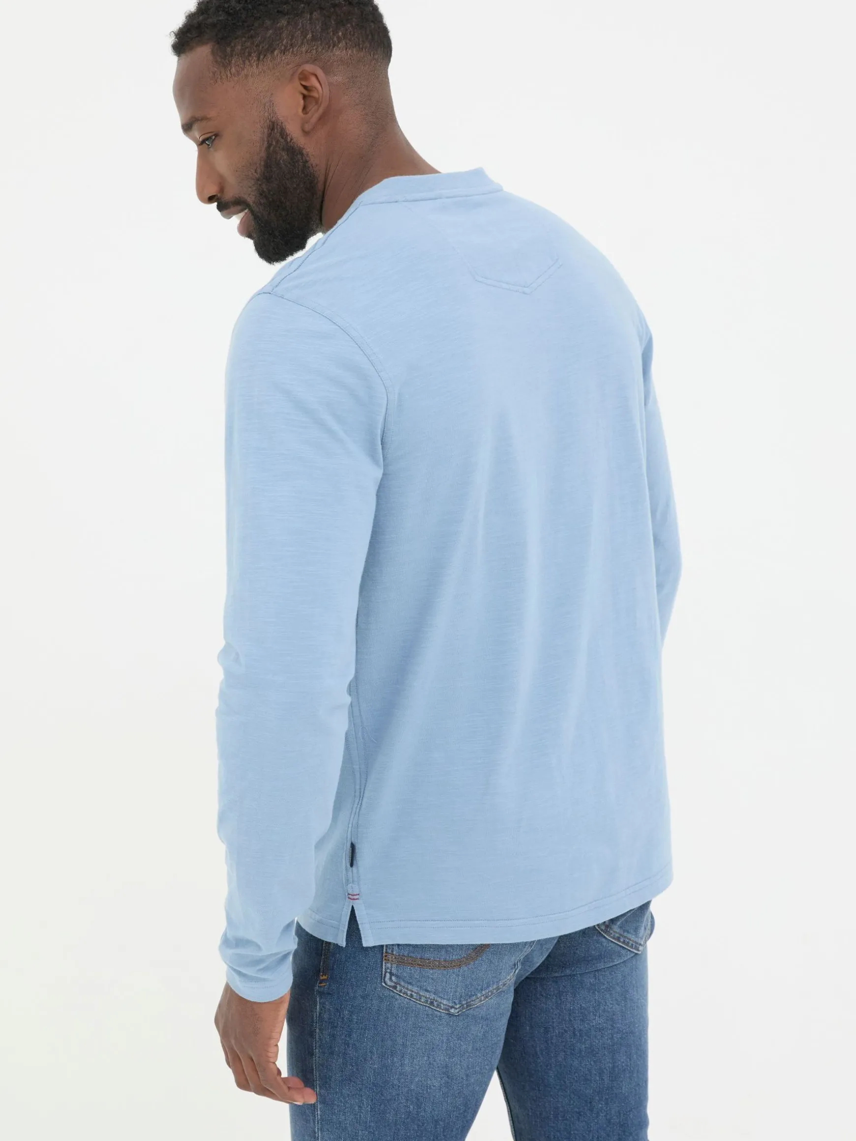 FatFace Woodside Long Sleeve Henley T Shirt Light Blue Flash Sale