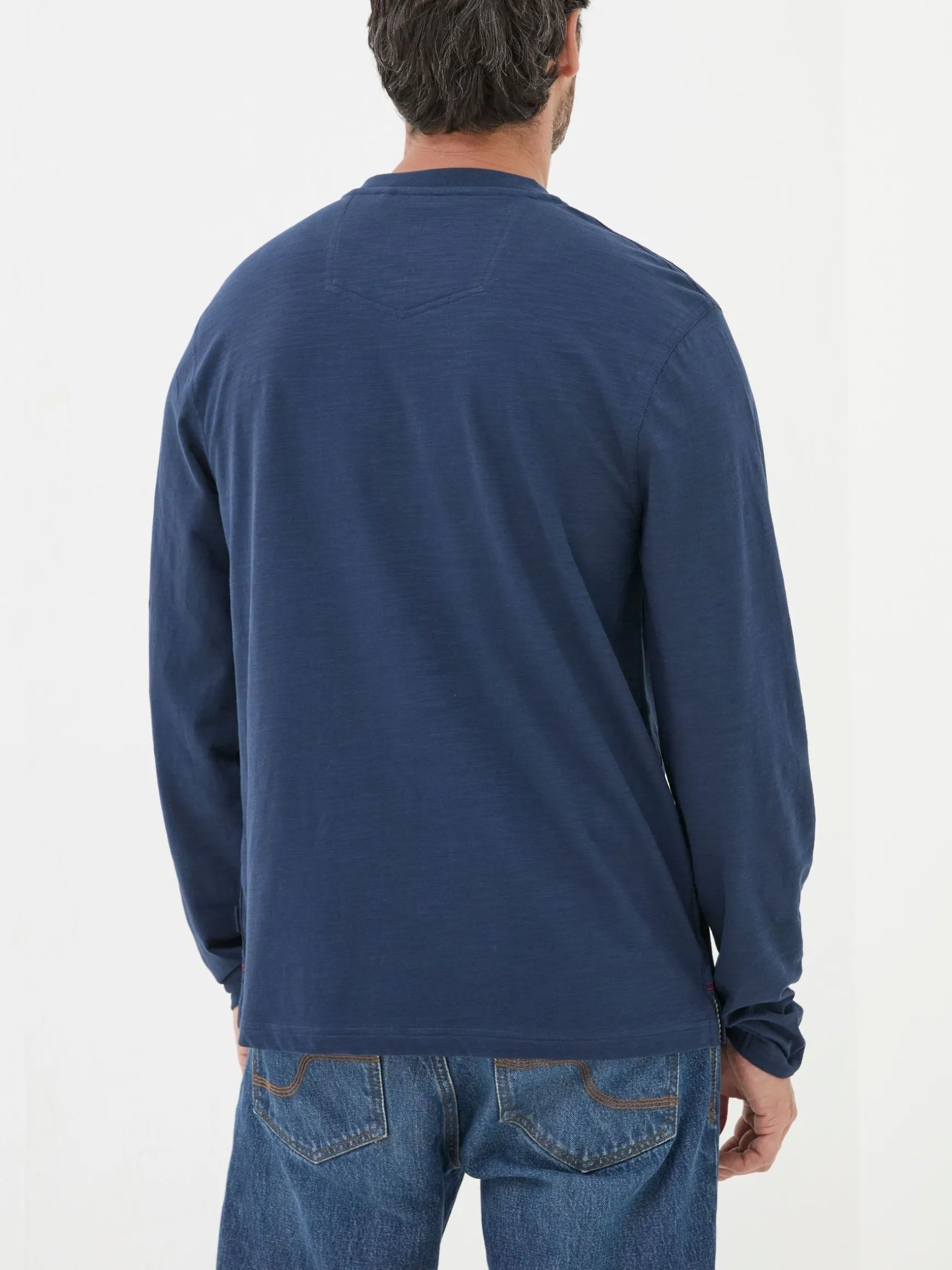 FatFace Woodside Long Sleeve Henley T Shirt Navy Blue Hot