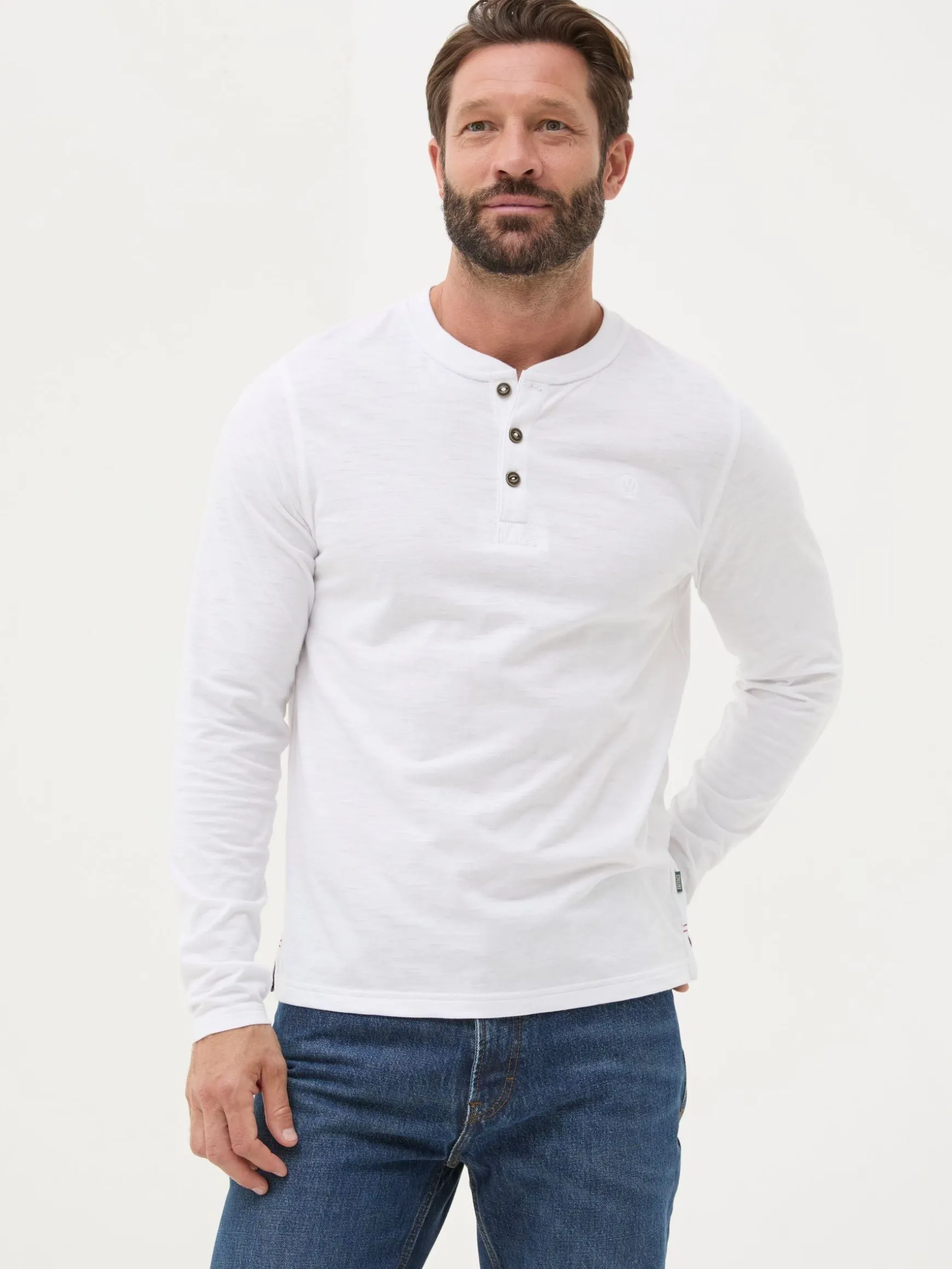 FatFace Woodside Long Sleeve Henley T Shirt White Hot