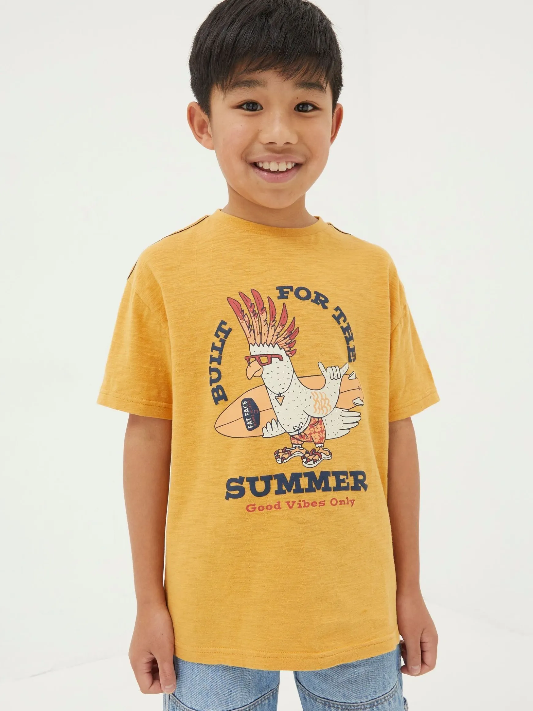 FatFace Built For Summer Jersey T-Shirt Yellow Discount