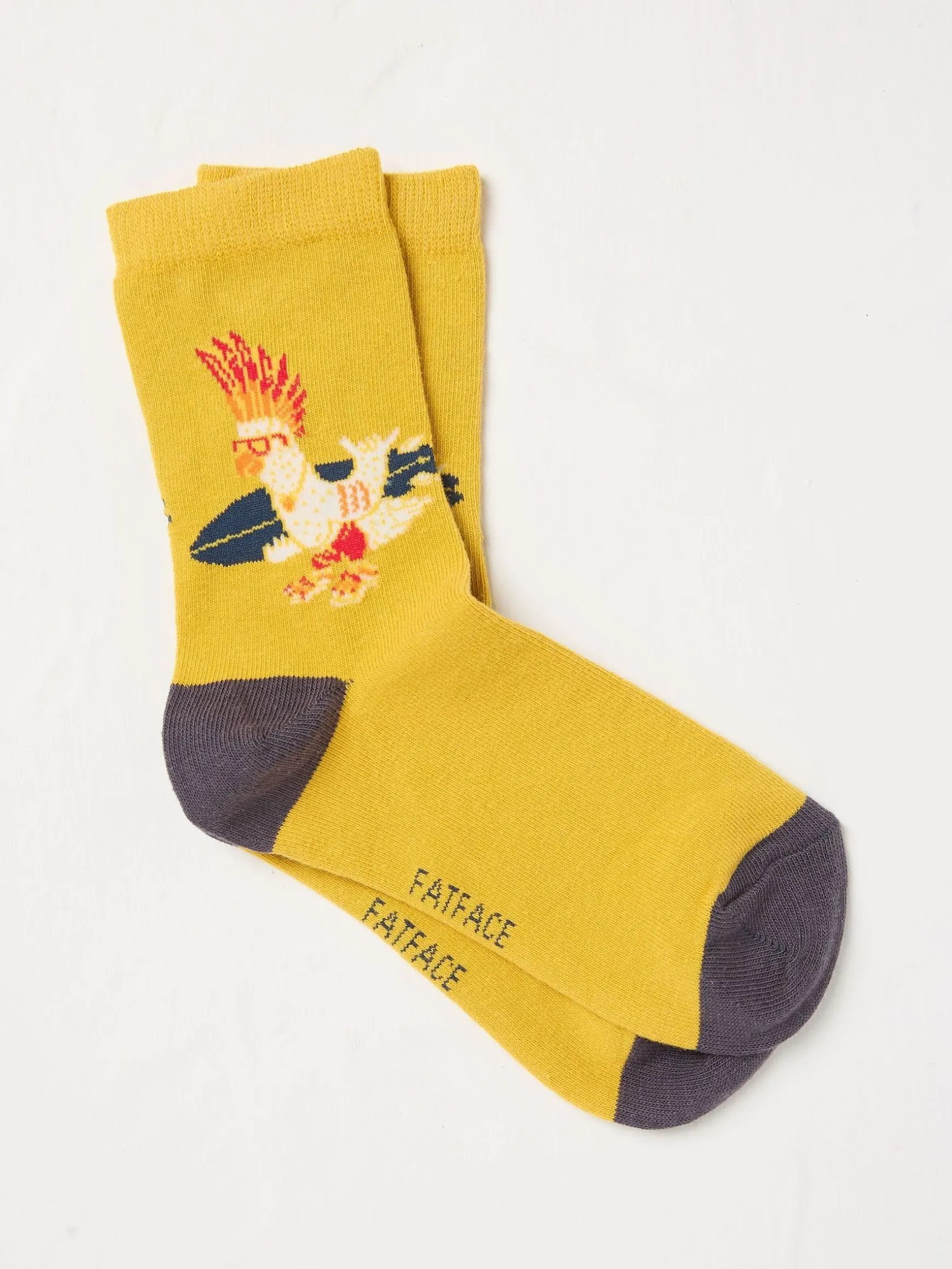 FatFace Kids' Socks 1 Pack Yellow Surfing Bird Cheap